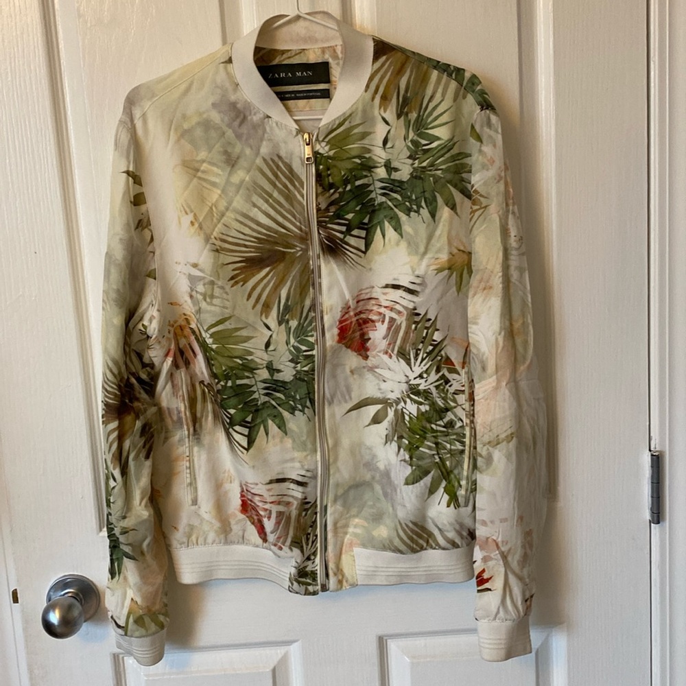 Zara Tropical Print Bomber Jacket